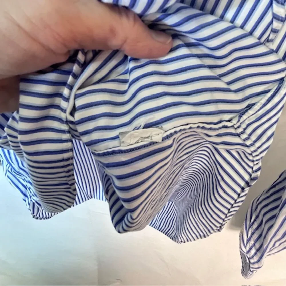 J. Crew Men's Blue White Stripe 2 Ply Cotton LS Button Front Shirt Size M